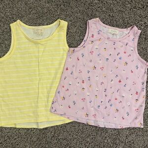5/$25 bundle of 2 Kids Sleeveless Tops - Yellow Stripe & pink Floral, size 10